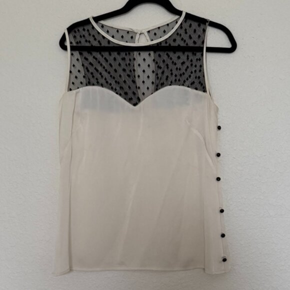 Milly silk sleeveless blouse top with buttons on the sides, cream/black size 8 - Picture 2 of 11